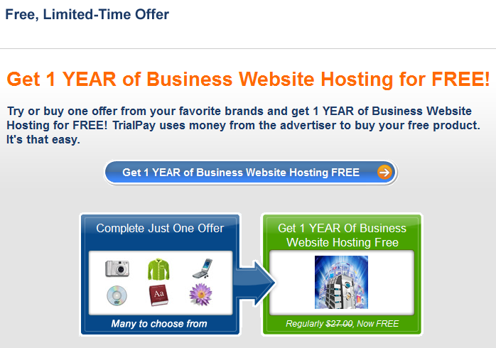 Free Website Hosting Via Trialpay Offers